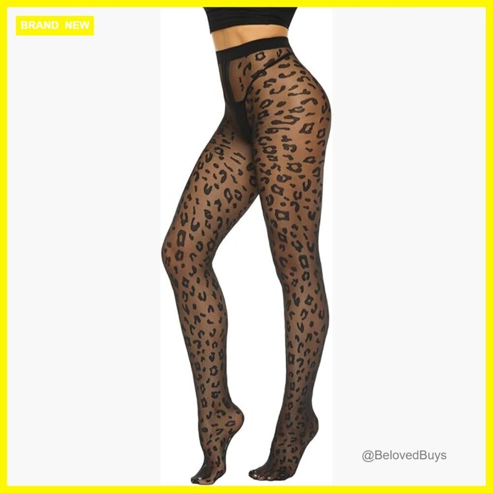 Sheer Leopard Pattern Tights 20 Denier One Size Fits Most Pantyhose